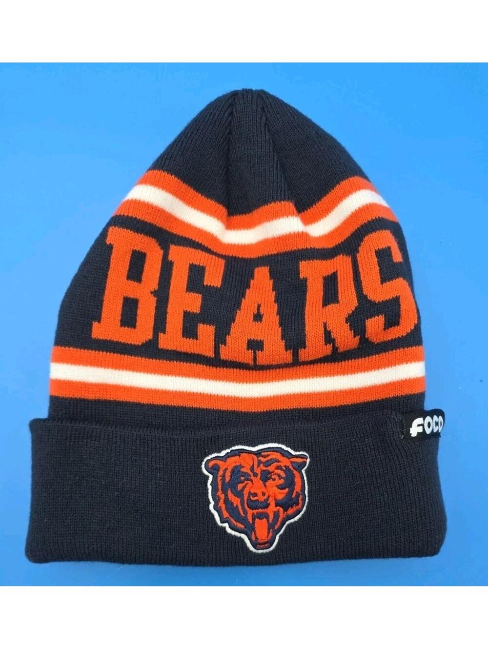 Chicago Bears Hat Beanie Mens Navy Orange FOCO  Winter HAT FREE Delivery